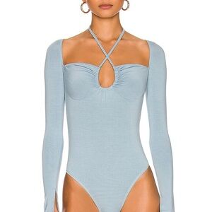 Revolve Superdown Storme Fitted Halter Long Sleeve Bodysuit Size XXS